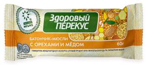 Батончик здоровый перекус ореховый с медом 60г